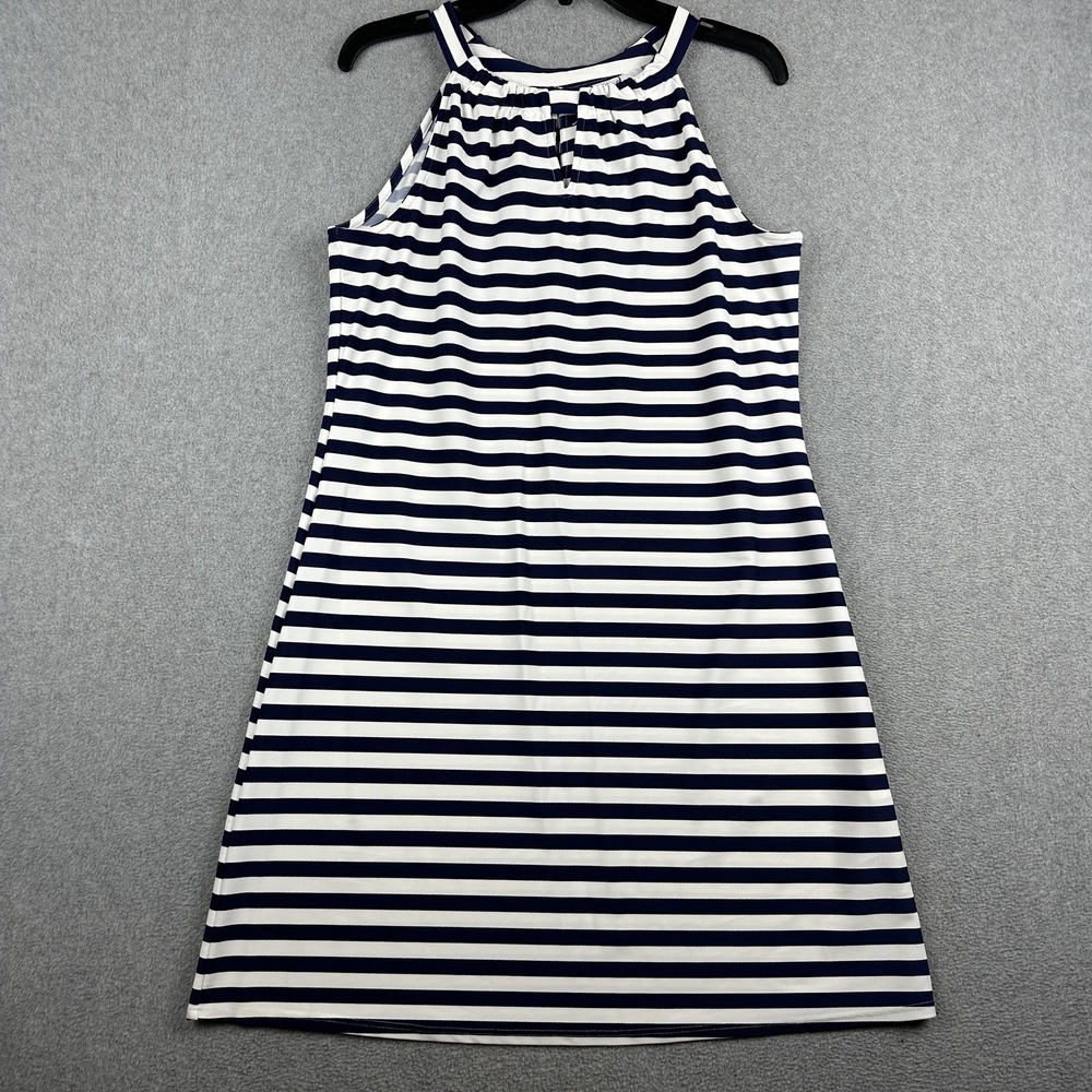 Jude Connally Dress Womens Medium Blue White Stripe Halter Shift Sundress USA